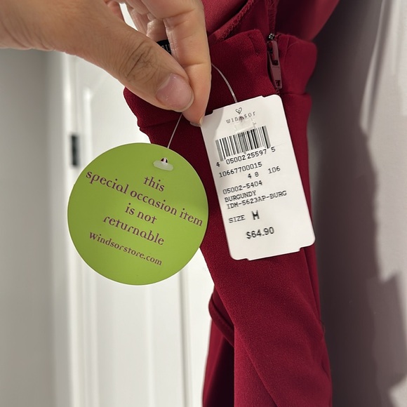 Burgundy halter ruffle dress w/split - Picture 5 of 6